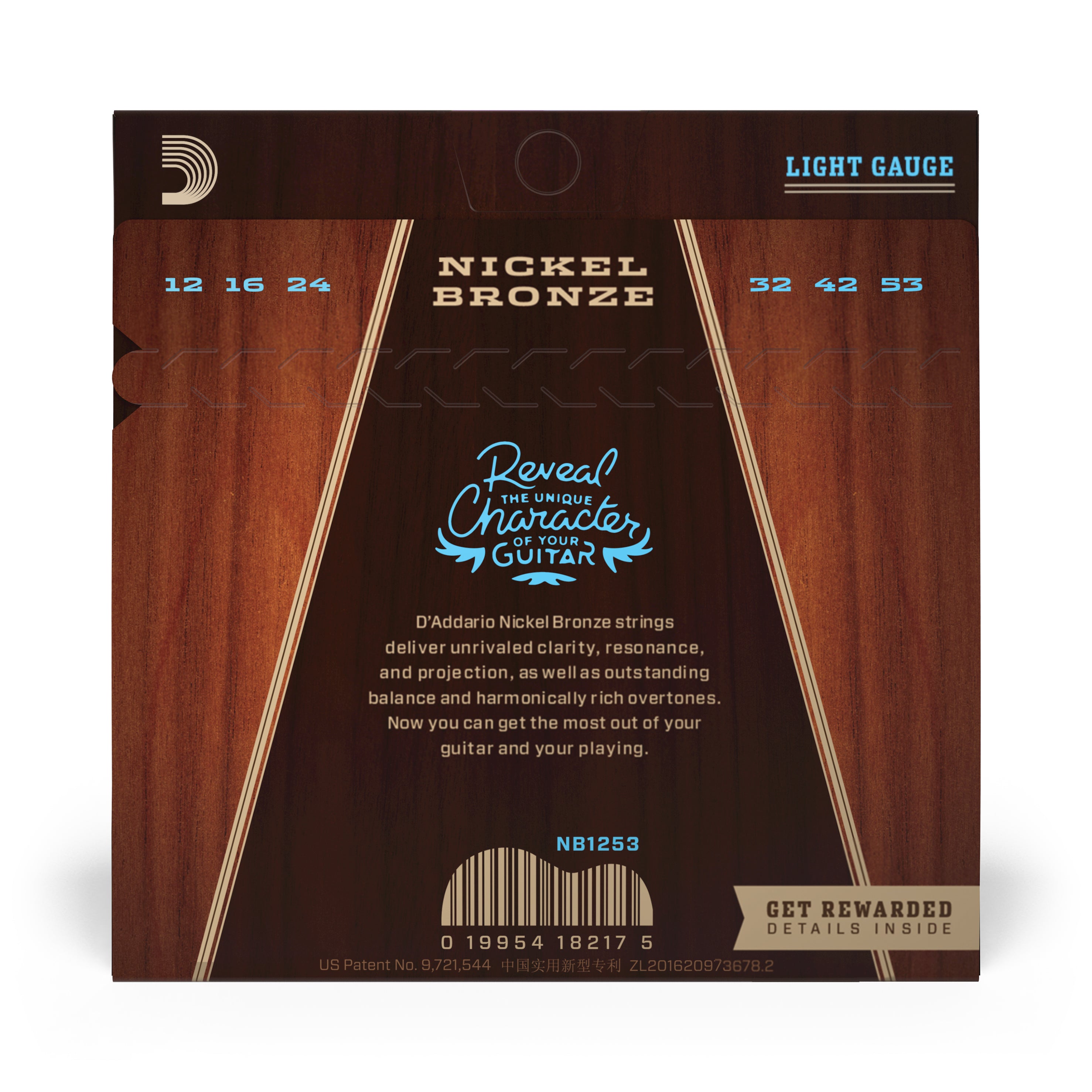 D'Addario Nickel Bronze 12-53 Acoustic Guitar Strings, Light