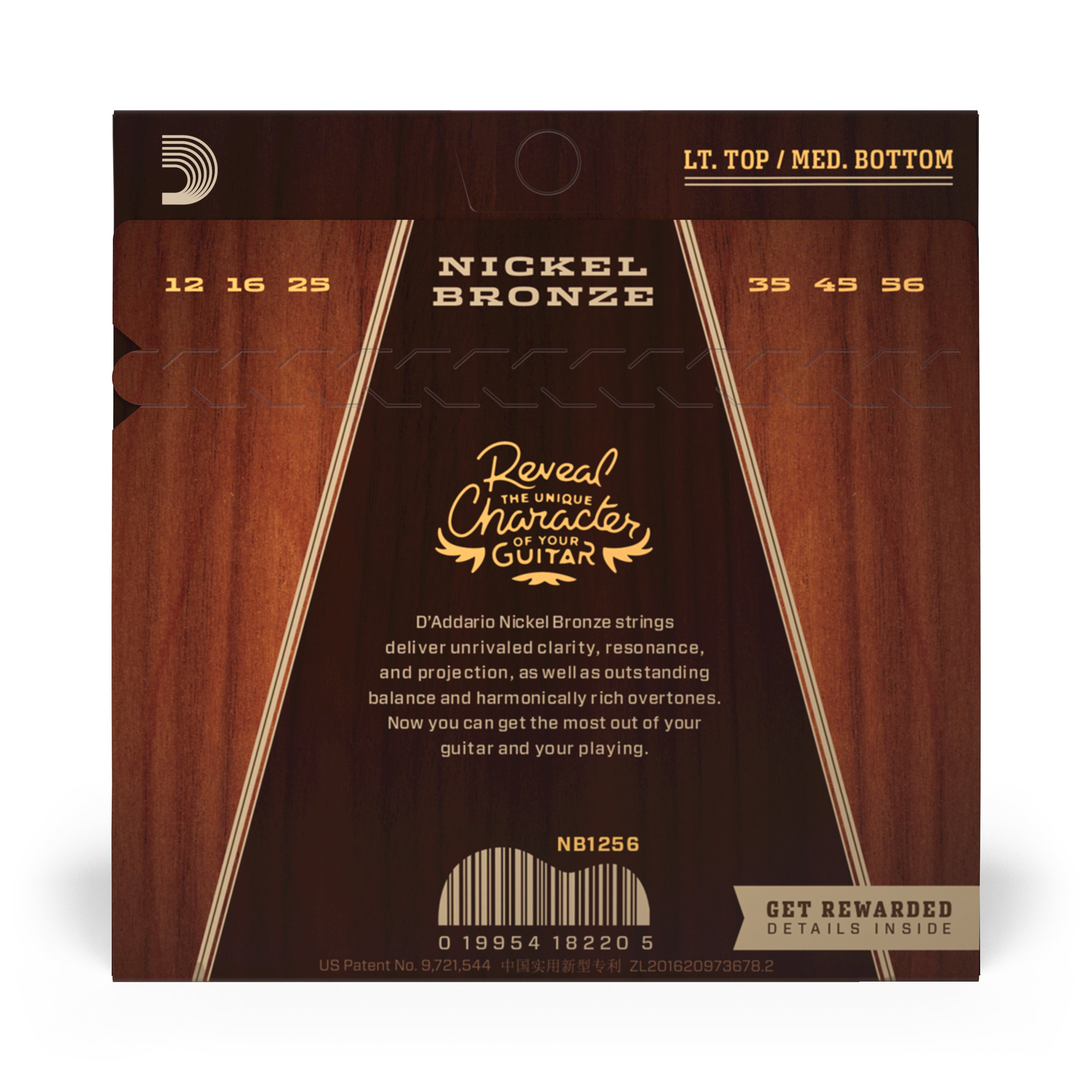 D'Addario Nickel Bronze 12-56 Acoustic Guitar Strings, Light-Medium