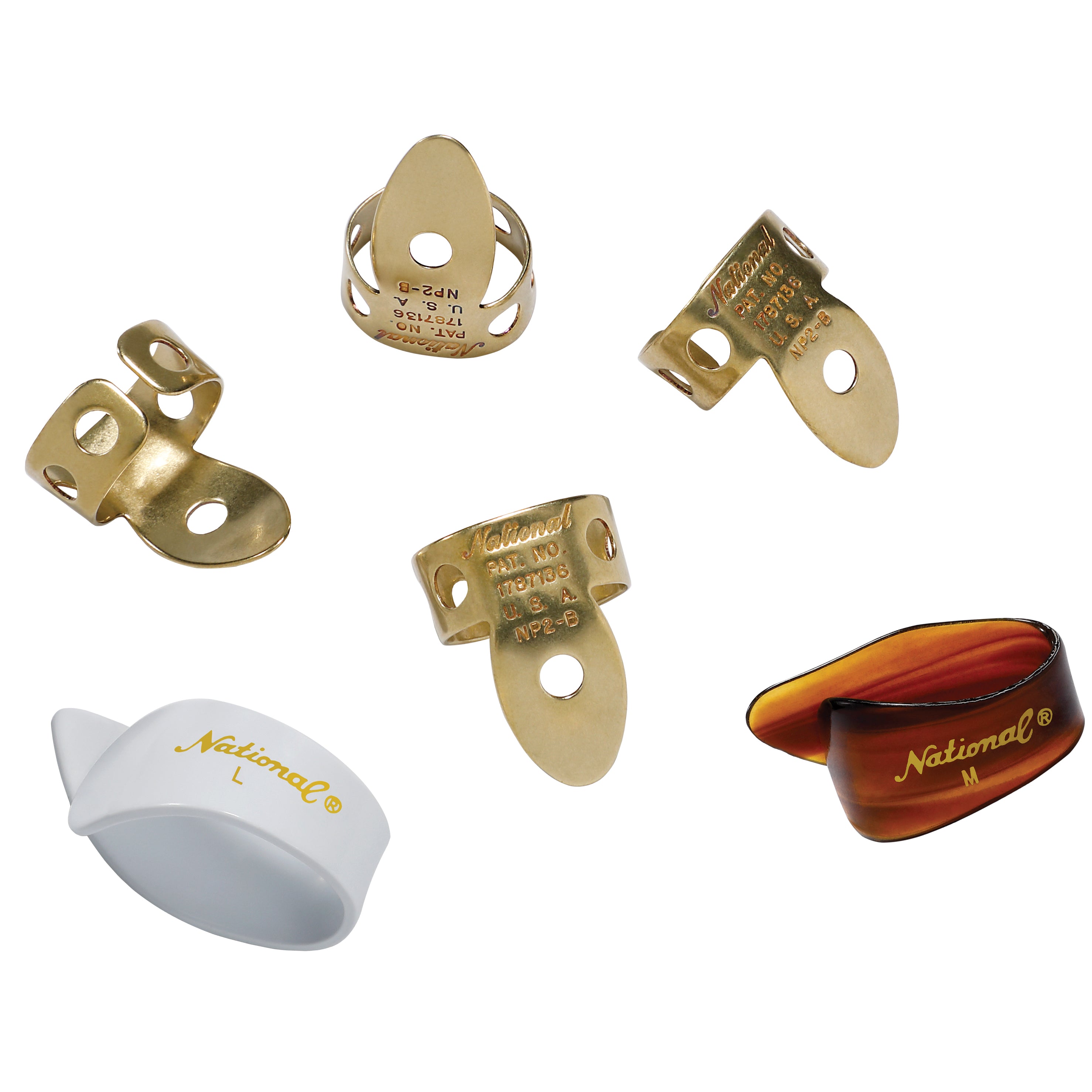 D'Addario NATIONAL Brass Finger & Thumb Picks Bundle, 6-Pack