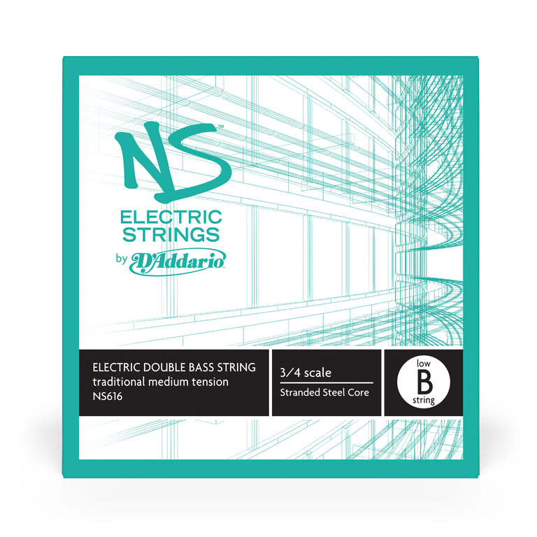 D'Addario NS616 NS Electric Traditional Bass Single Low B, 3/4 Scale, Medium Tension