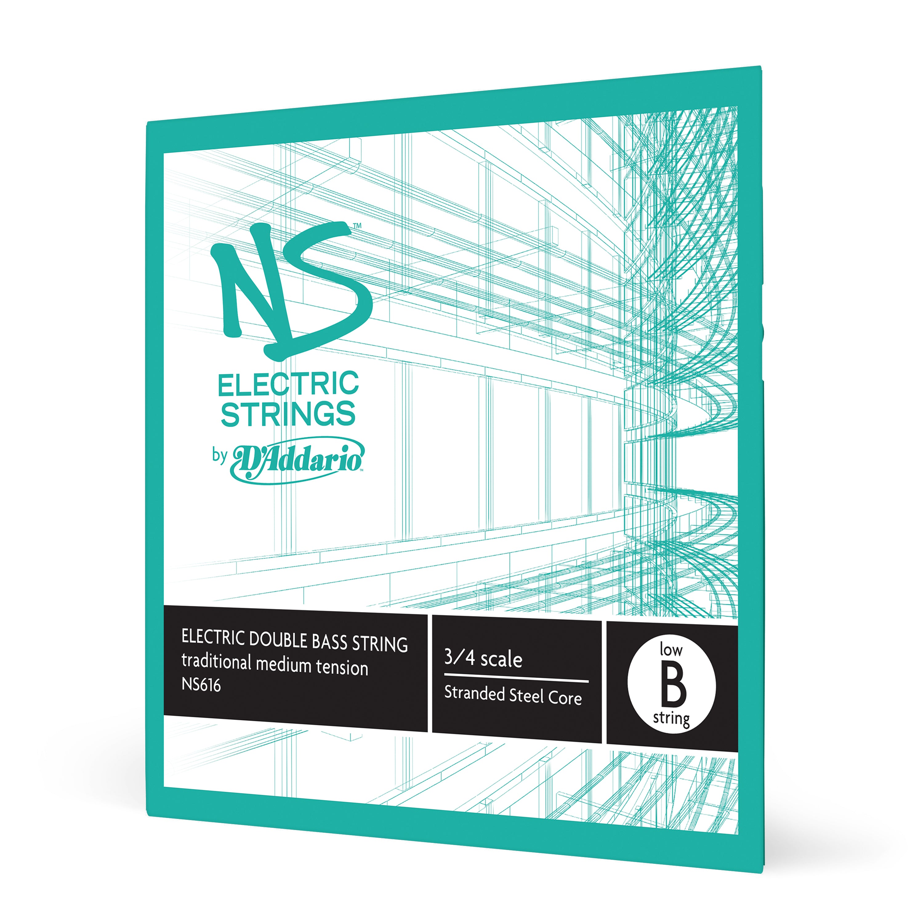 D'Addario NS616 NS Electric Traditional Bass Single Low B, 3/4 Scale, Medium Tension