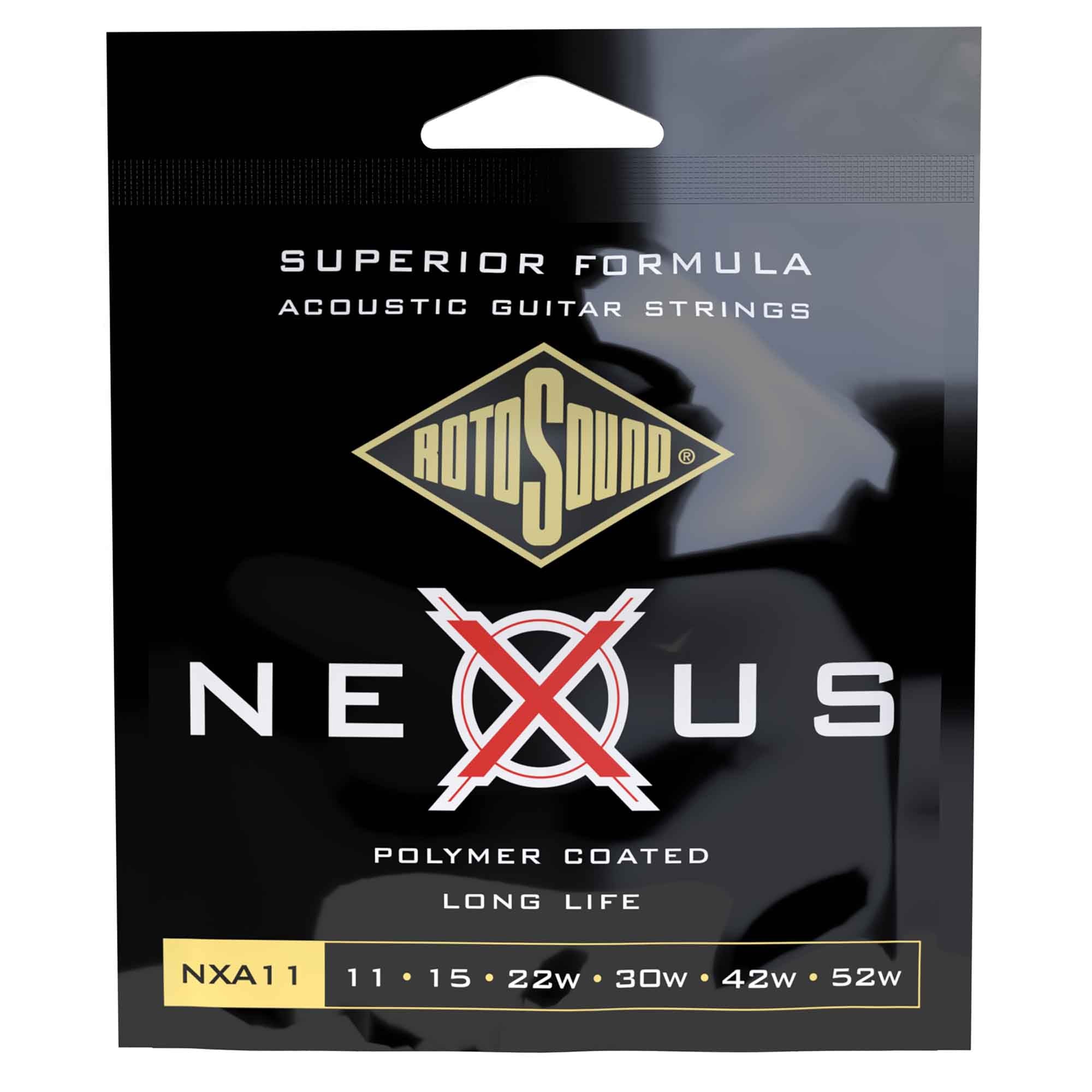 Rotosound NEXUS Coated Phosphor Bronze 11-52 Acoustic Guitar Strings, Custom Light
