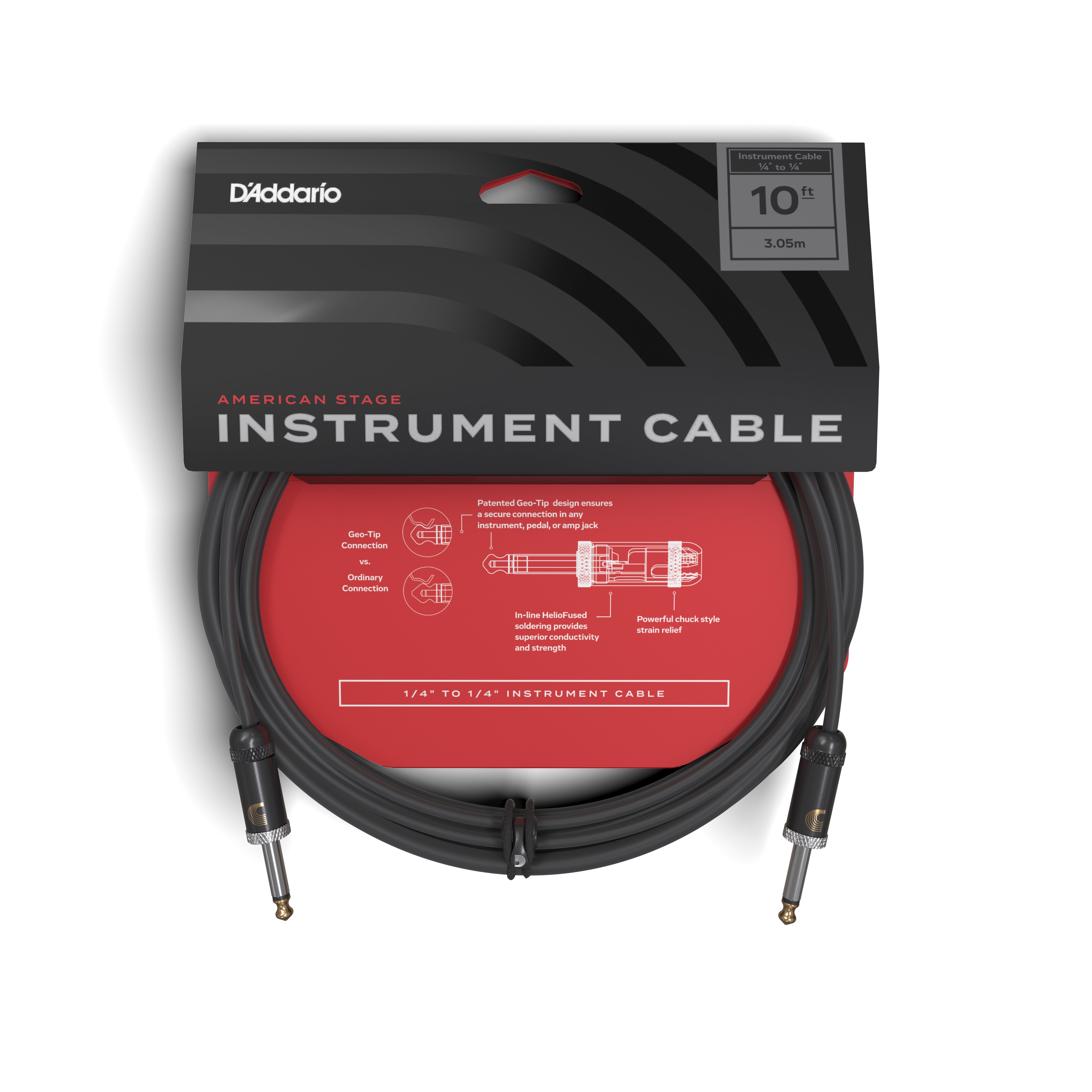 D'Addario American Stage 10ft Guitar & Instrument Cable (Straight-Straight)
