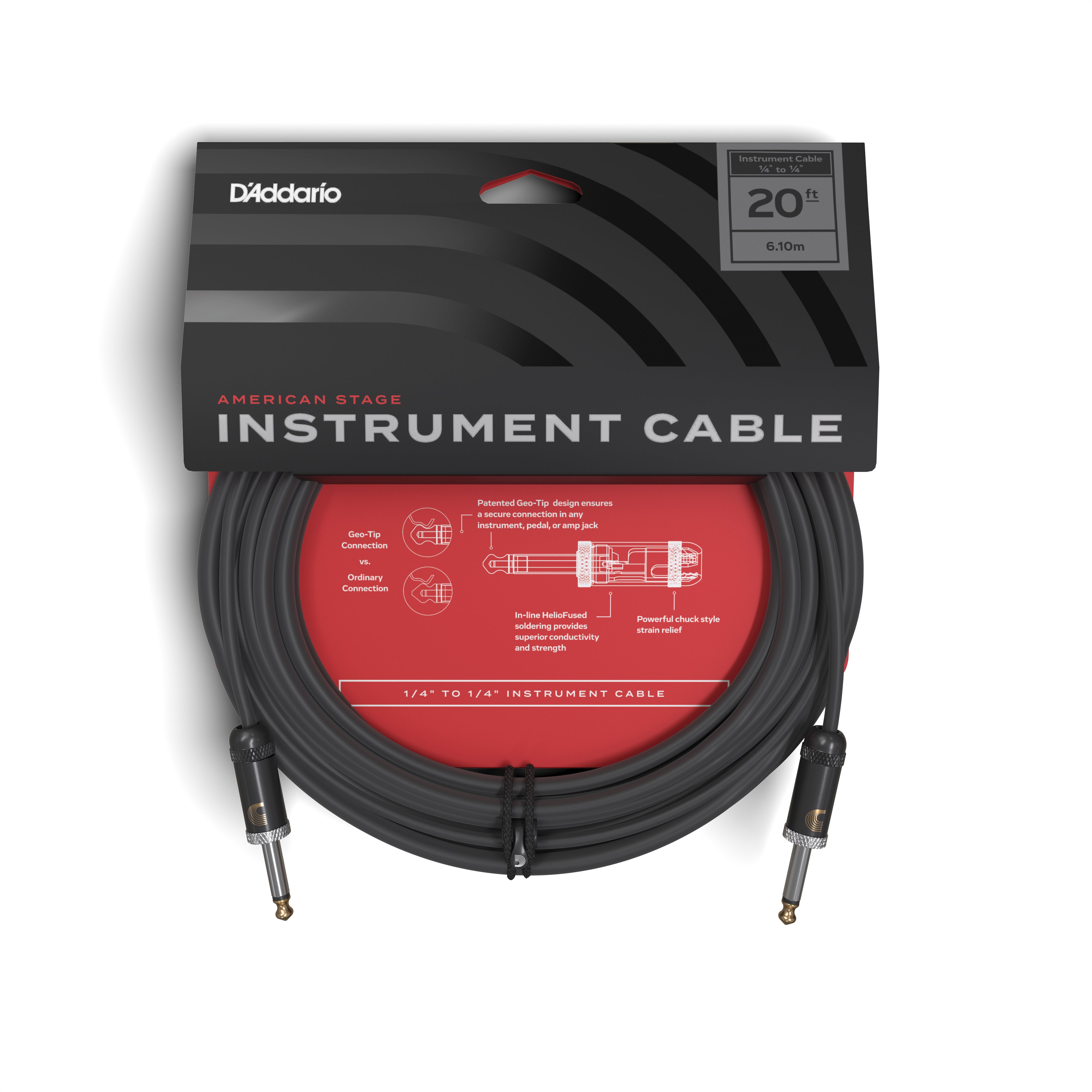 D'Addario American Stage 20ft Guitar & Instrument Cable (Straight-Straight)