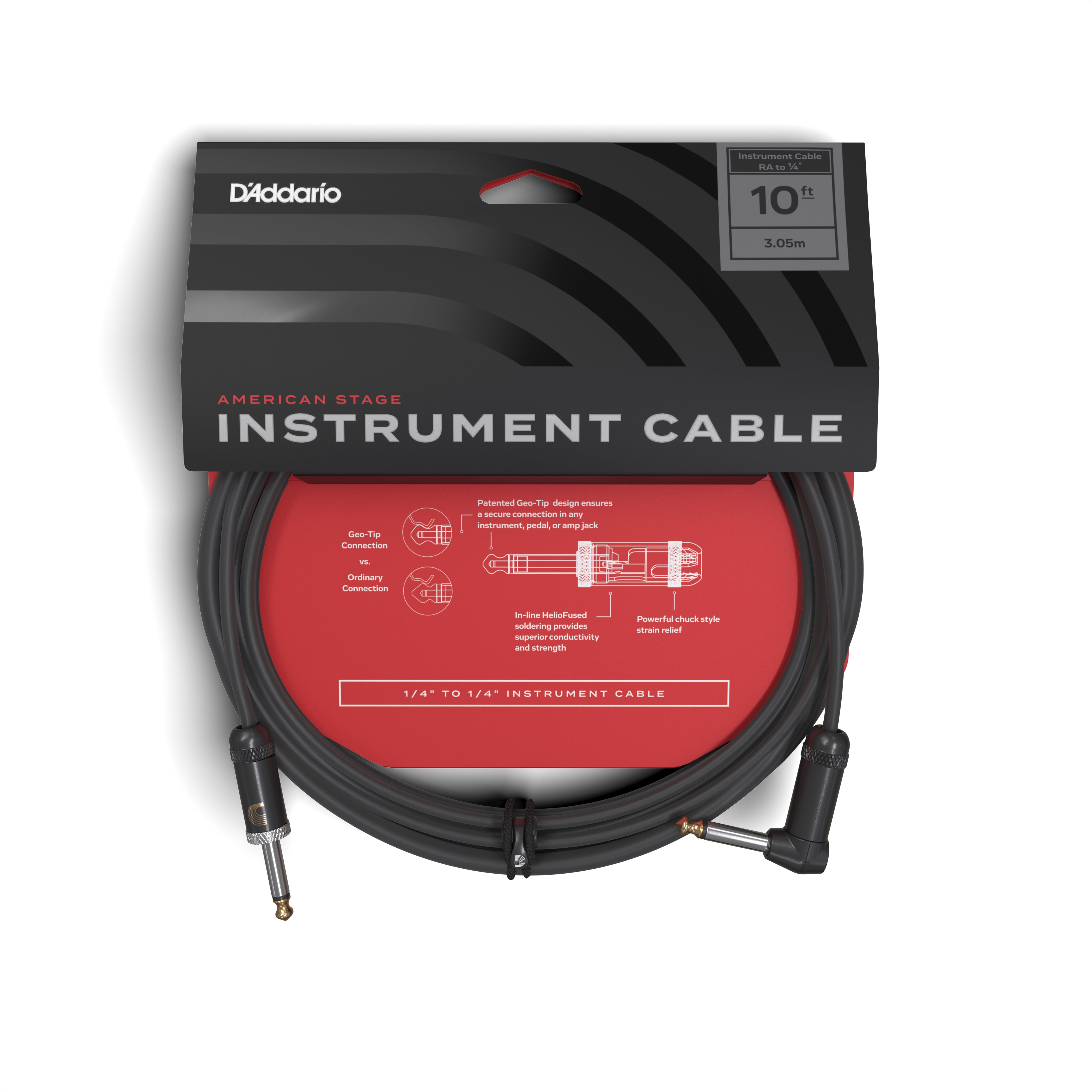 D'Addario American Stage 10ft Guitar & Instrument Cable (Straight-Angled)