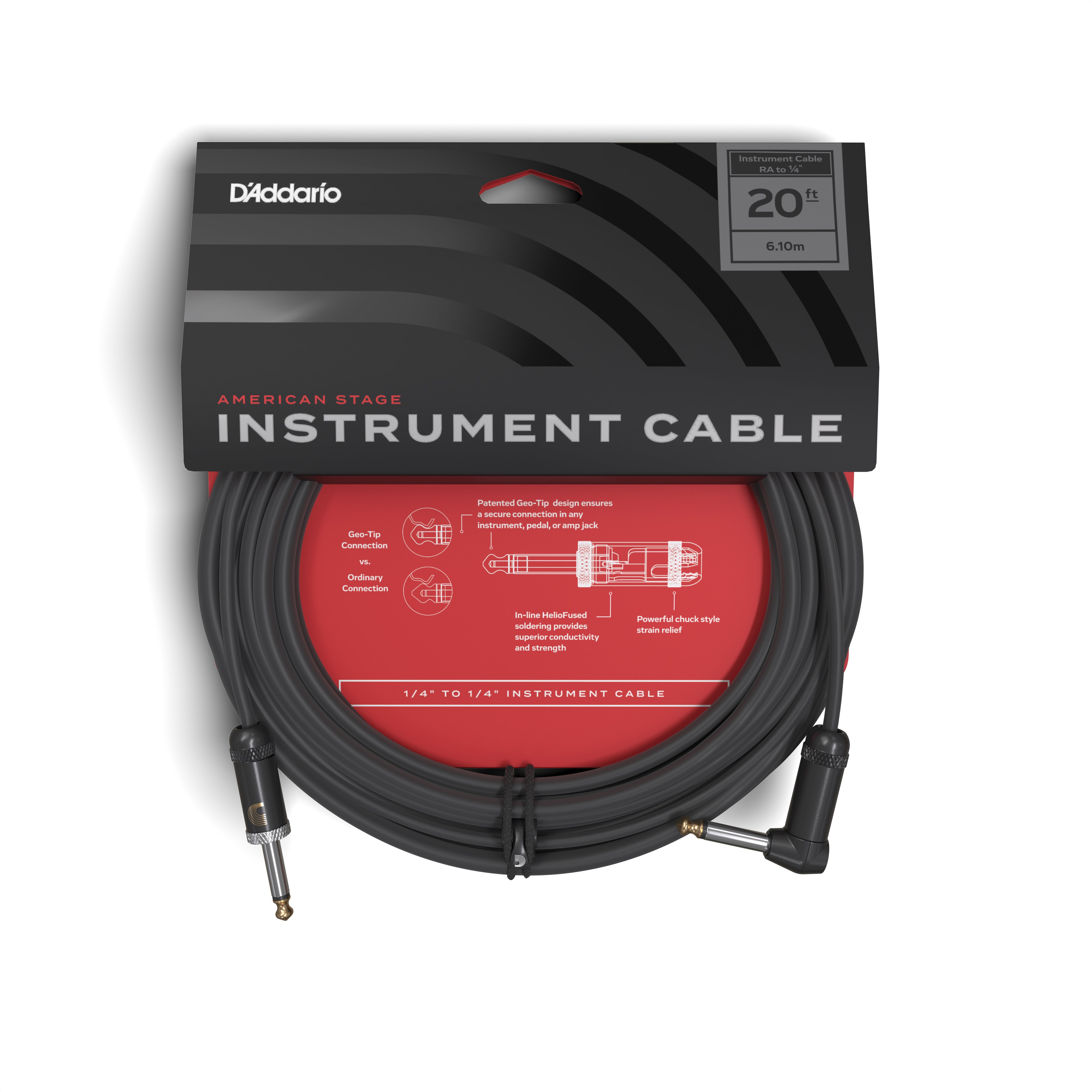 D'Addario American Stage 20ft Guitar & Instrument Cable (Straight-Angled)