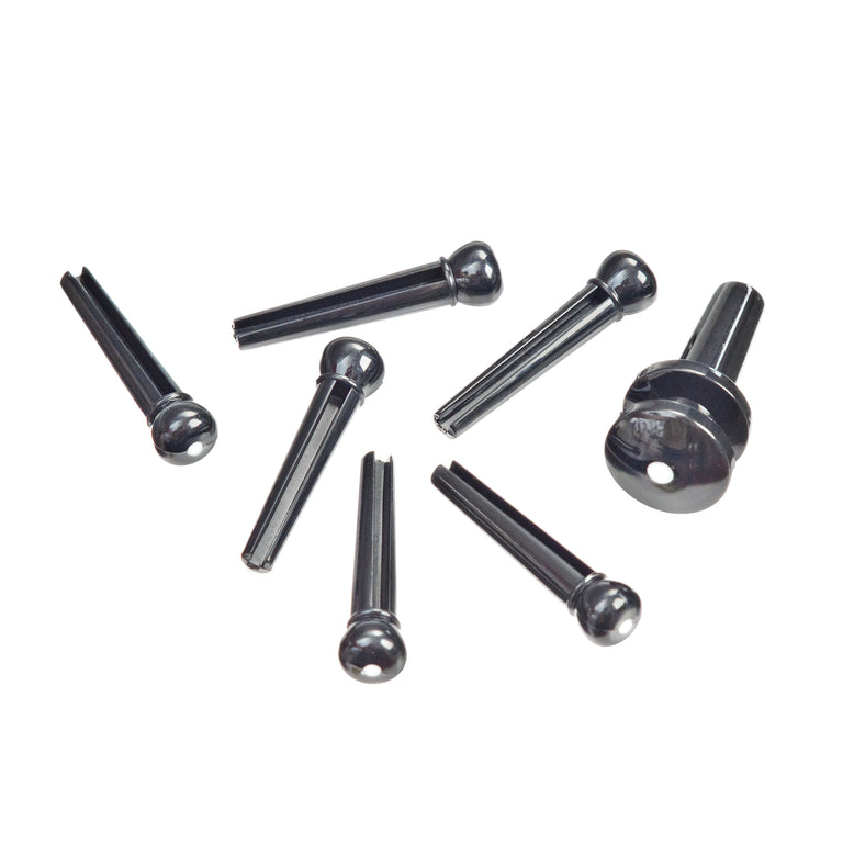 D'Addario Acoustic Guitar Bridge Pin Set, Black w/ White Inlay