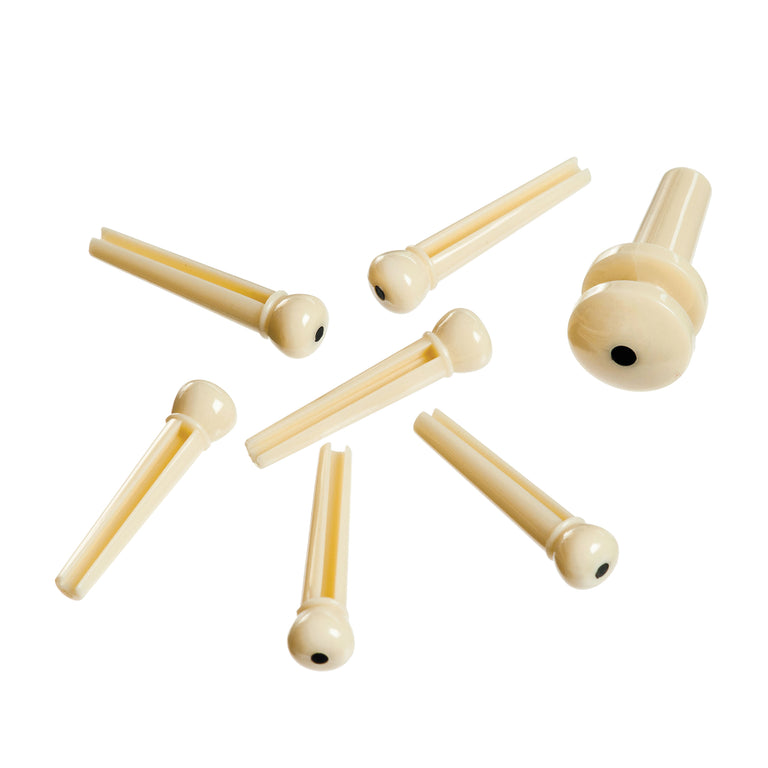 D'Addario Acoustic Guitar Bridge Pin Set, Ivory w/ Black Inlay