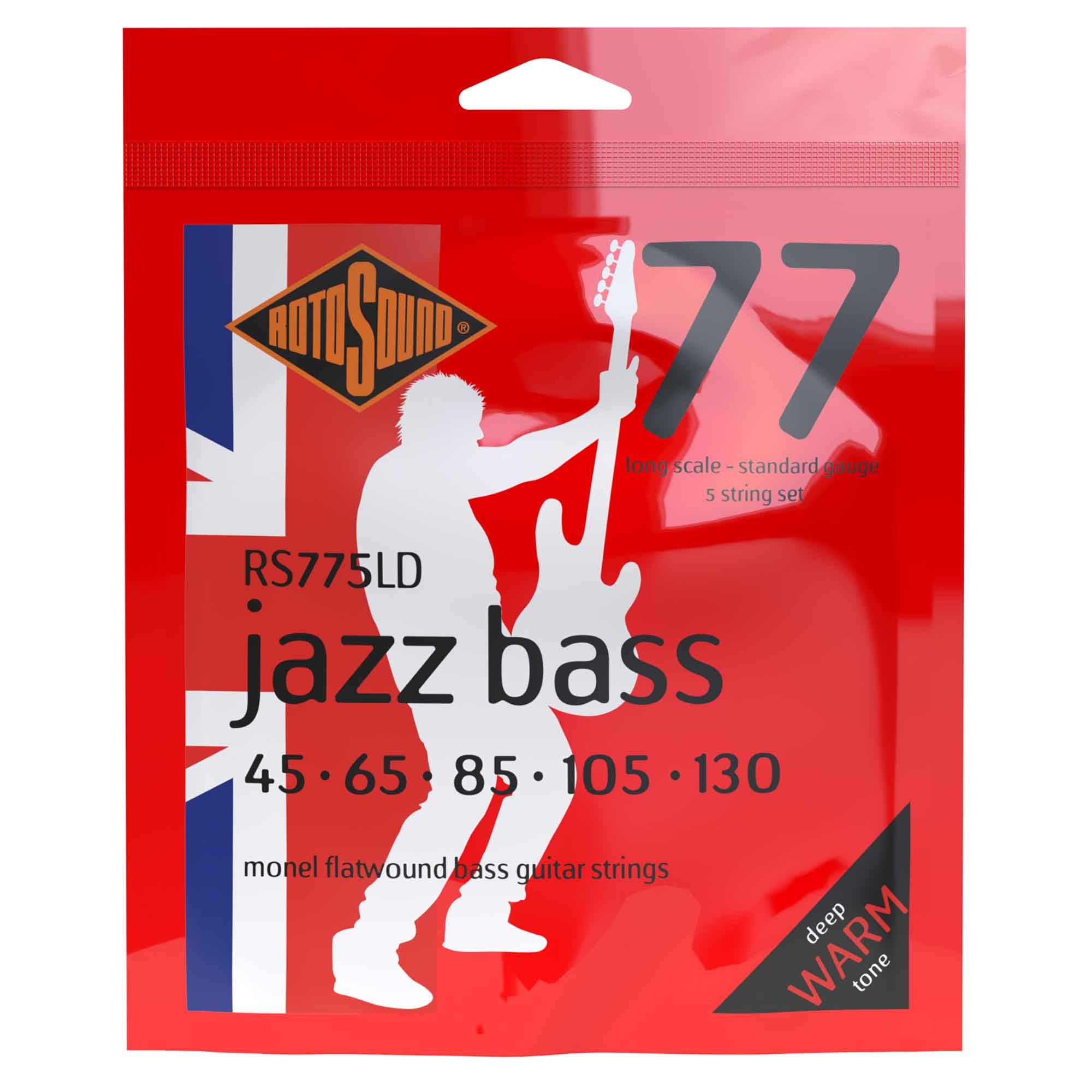 Rotosound Jazz Bass Monel Flatwound 45-130 5-String Bass Strings, Long Scale