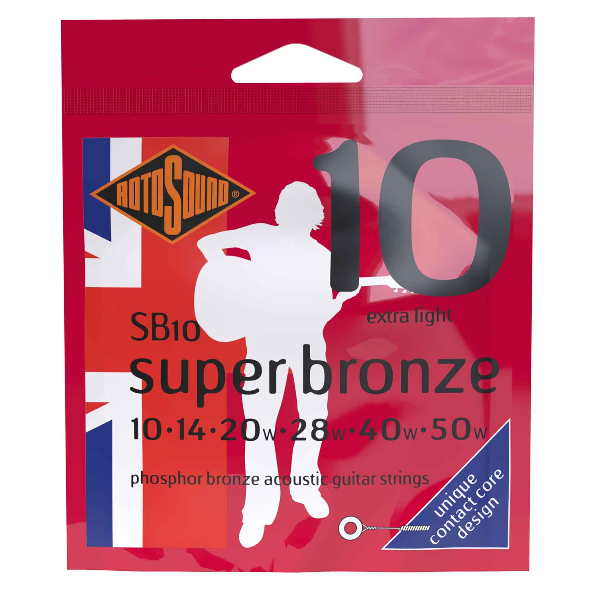 Rotosound Super Bronze Phosphor Bronze 10-50 Acoustic Guitar Strings, Extra Light