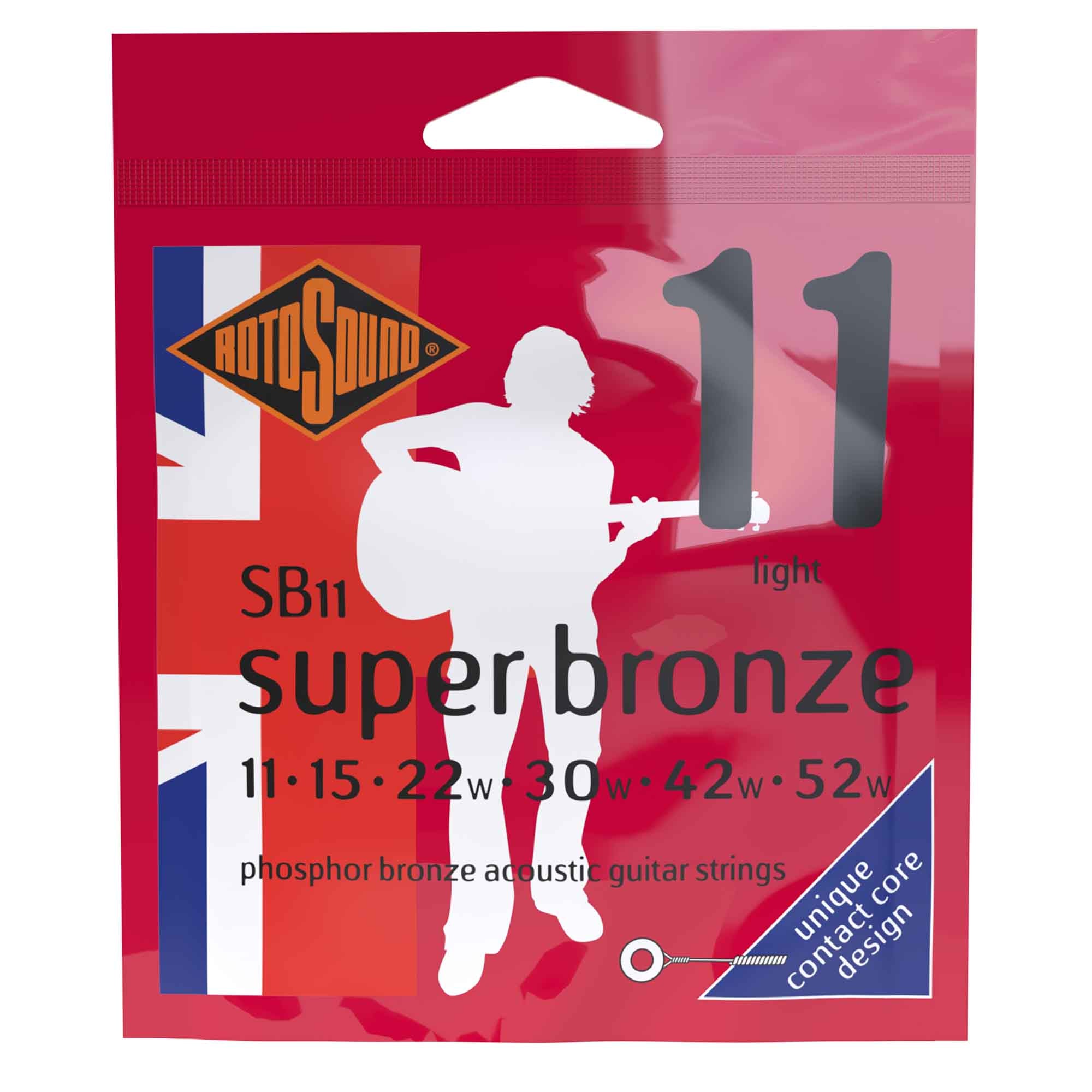 Rotosound Super Bronze Phosphor Bronze 11-52 Acoustic Guitar Strings, Custom Light