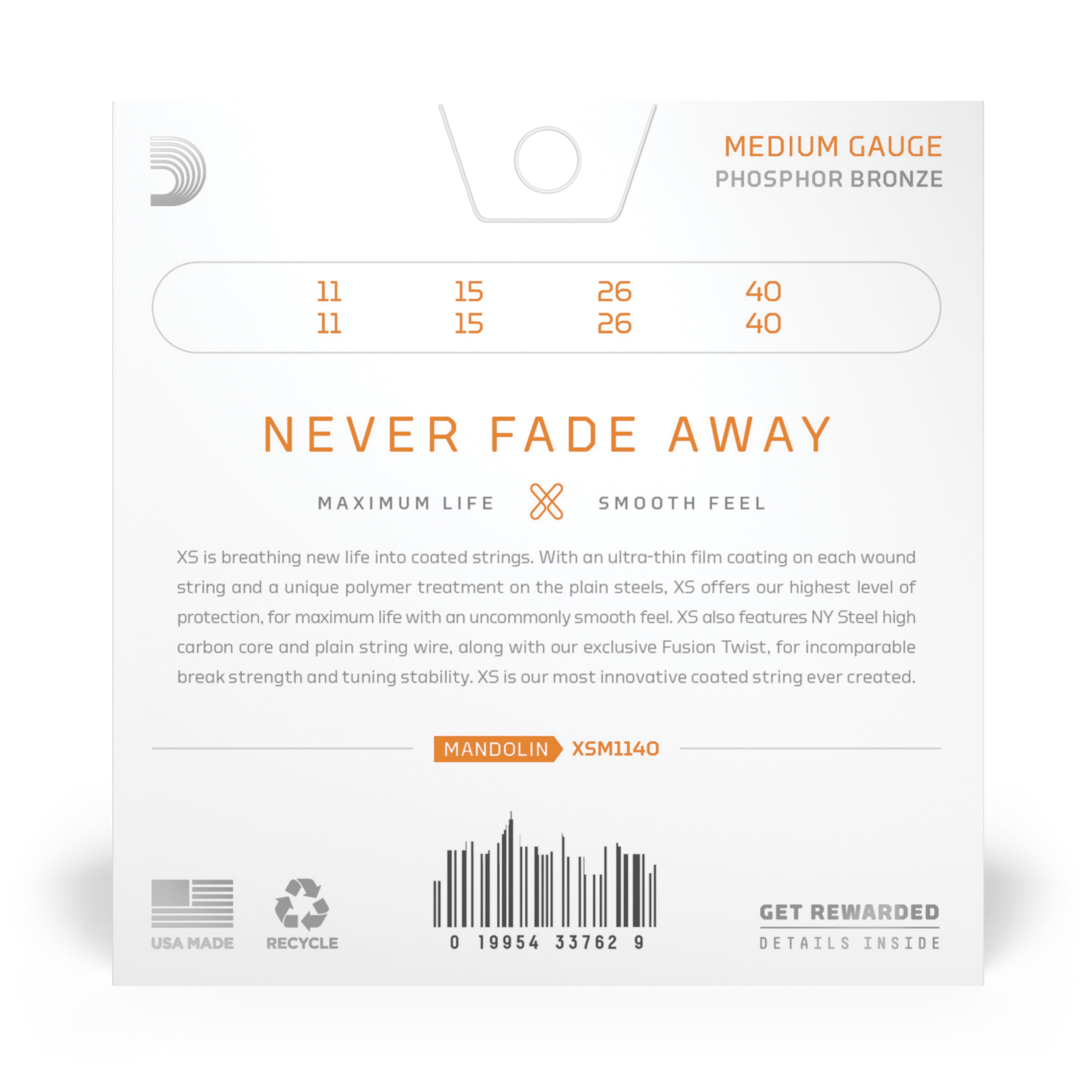 D'Addario XS Phosphor Bronze 11-40 Mandolin Strings, Medium