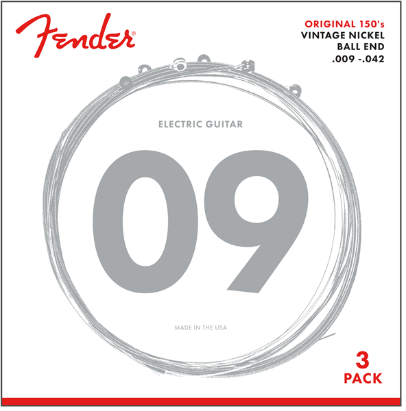 Fender 150L 3-Pack Pure Nickel 9-42 Electric Guitar Strings, Light