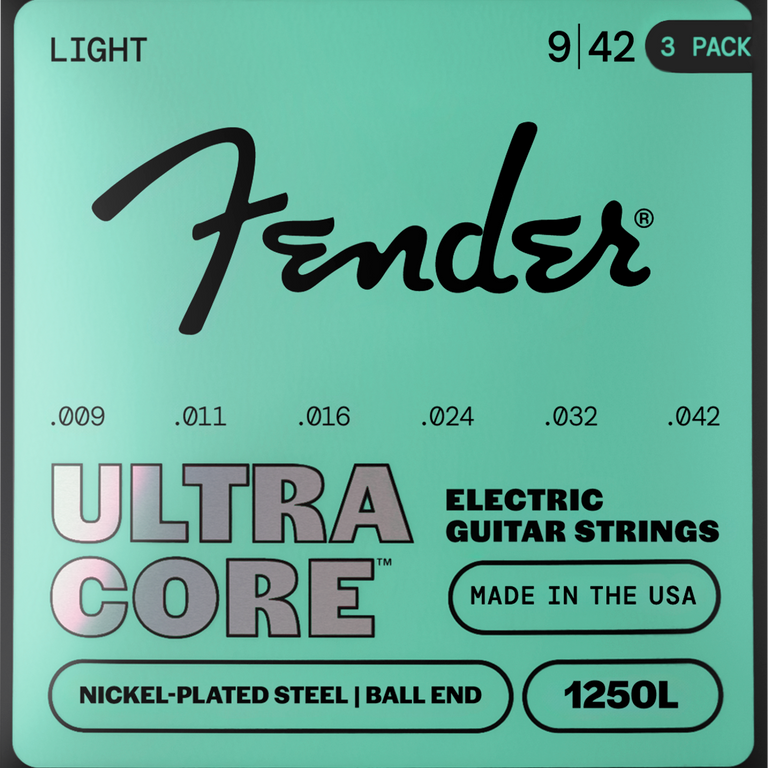 Fender 1250L UltraCore Nickel 9-42 Electric Guitar Strings, Ball End, 3-Pack
