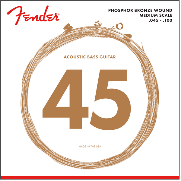 Fender Phosphor Bronze 45-100 Acoustic Bass Guitar Strings, Medium Scale [7060]