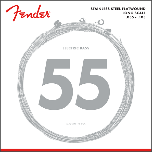Fender Flatwound Stainless Steel 55-105 Bass Guitar Strings, Long Scale [9050M]