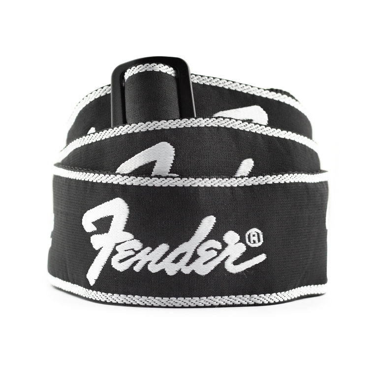 Fender Woven Running Logo Guitar Strap, Black & White