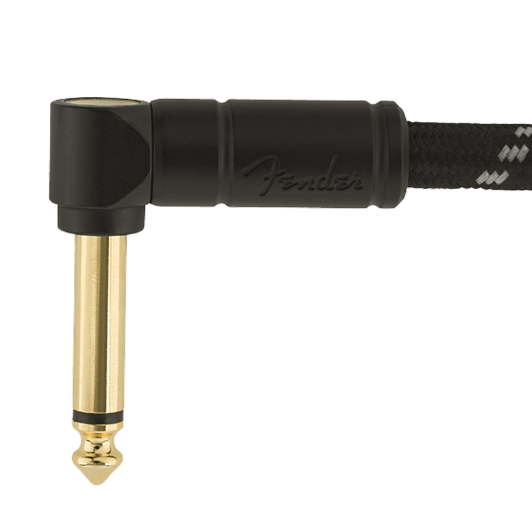 Fender Deluxe Series Black Tweed Instrument Cable, 10' (3m), Straight-Angled