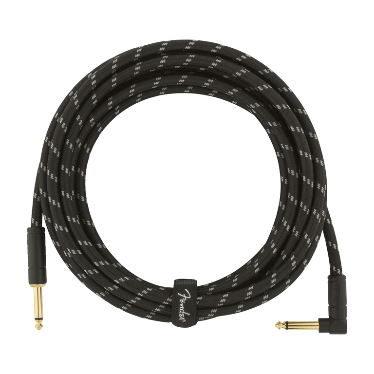 Fender Deluxe Series Black Tweed Instrument Cable, 15' (4.5m), Straight-Angled