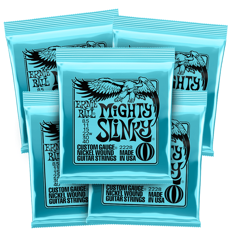 Ernie Ball 2228 Mighty Slinky 8.5-40 Electric Guitar Strings, 5-Pack