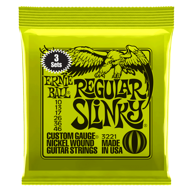 Ernie Ball 3221 Regular Slinky Nickel Wound 10-46 Electric Guitar Strings, 3-Pack