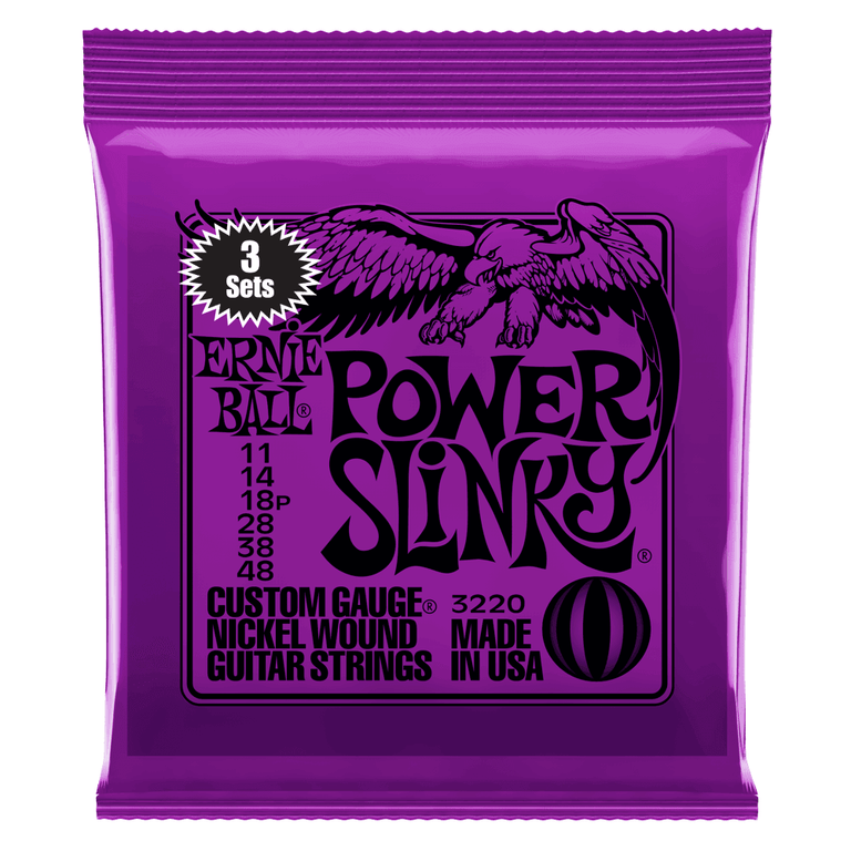 Ernie Ball 3220 Power Slinky 11-48 Electric Guitar Strings, 3-Pack