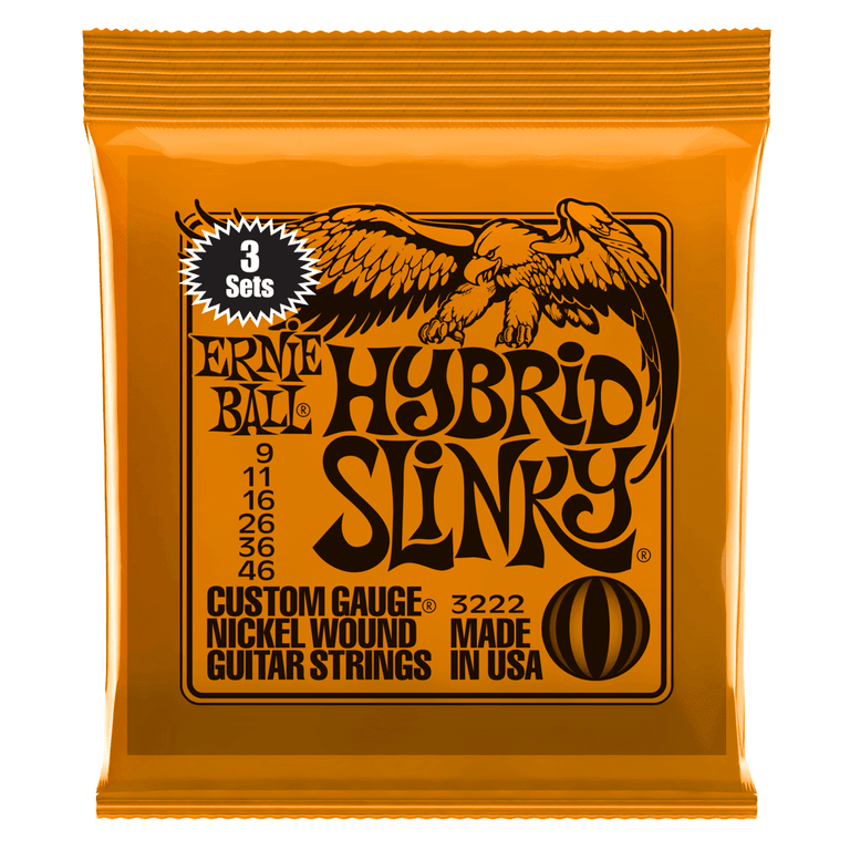 Ernie Ball 3222 Hybrid Slinky Nickel Wound 9-46 Electric Guitar Strings, 3-Pack