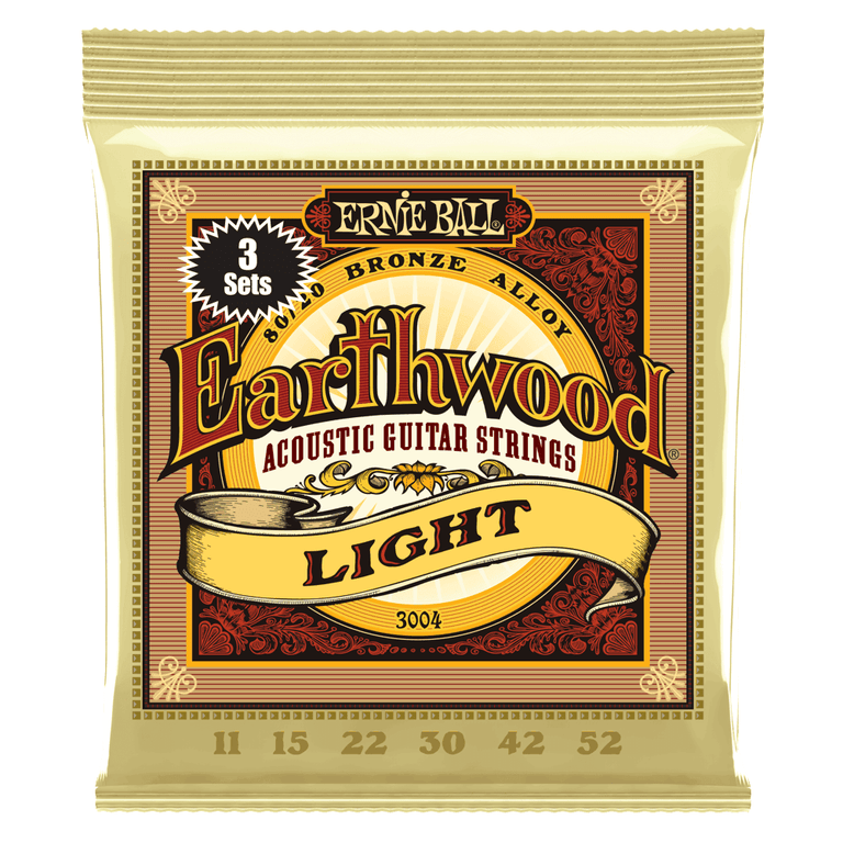 Ernie Ball Earthwood 80/20 Bronze 11-52 Acoustic Guitar Strings, Light, 3-Pack