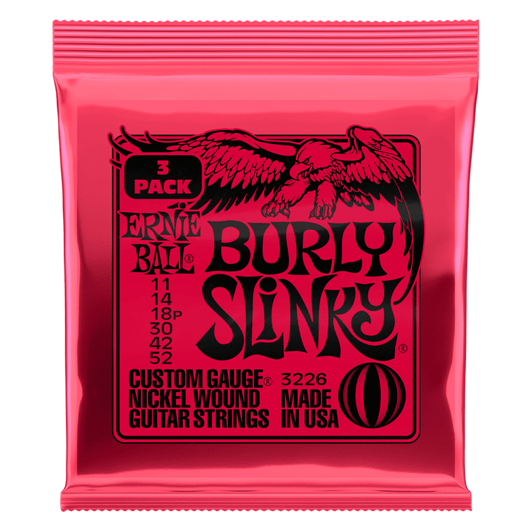 Ernie Ball 2226 Burly Slinky 11-52 Electric Guitar Strings, 3-Pack