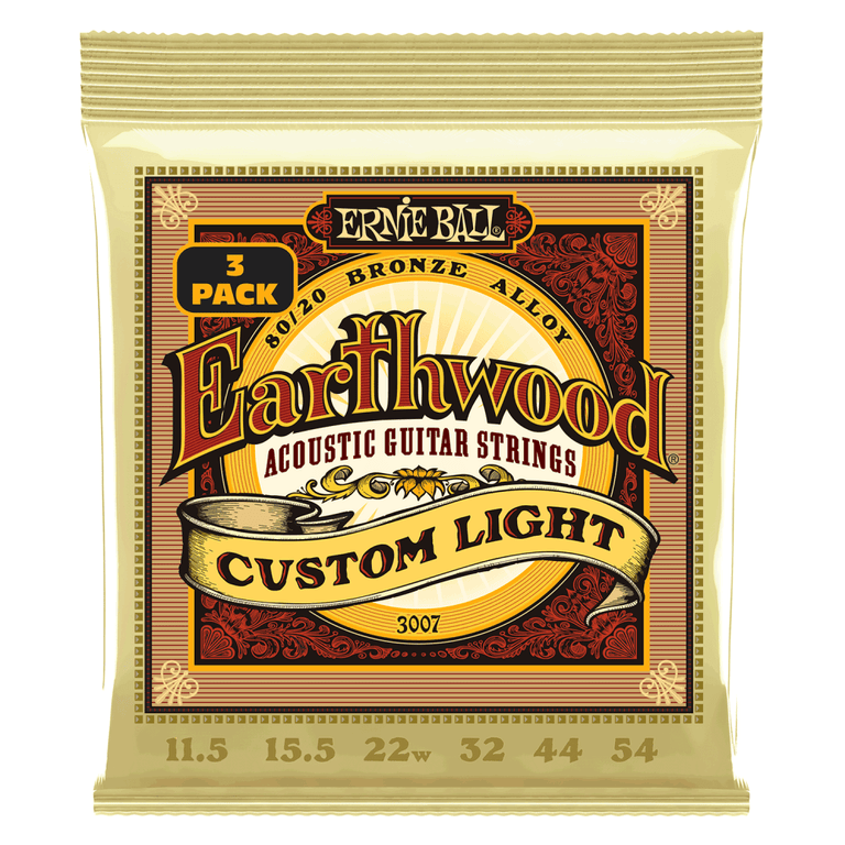 Ernie Ball Earthwood 80/20 Bronze 11.5-54 Acoustic Guitar Strings, Custom Light, 3-Pack