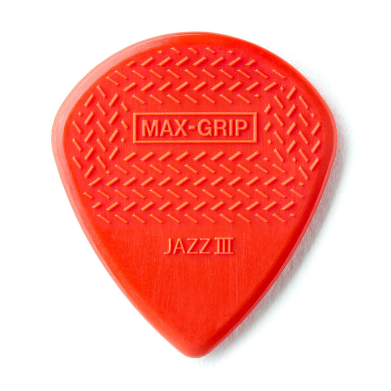 Jim Dunlop Red Nylon Jazz 3 Max-Grip Guitar Picks, 6-Pack