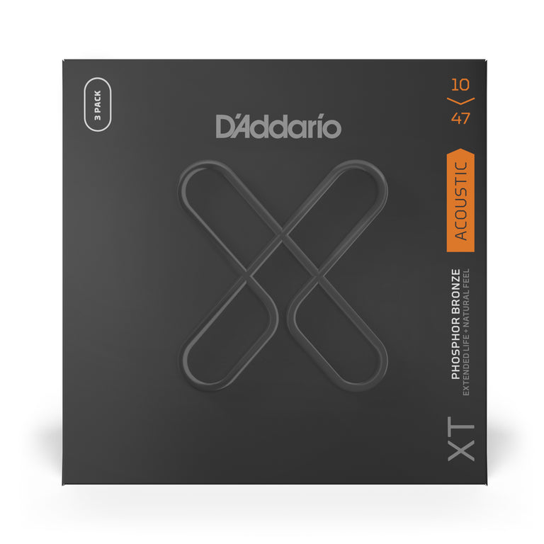 D'Addario XT Phosphor Bronze 10-47 Acoustic Guitar Strings, 3-Pack