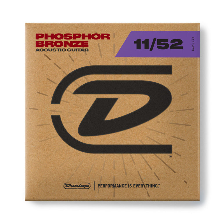 Jim Dunlop Phosphor Bronze 11-52 Acoustic Guitar Strings, Custom Light