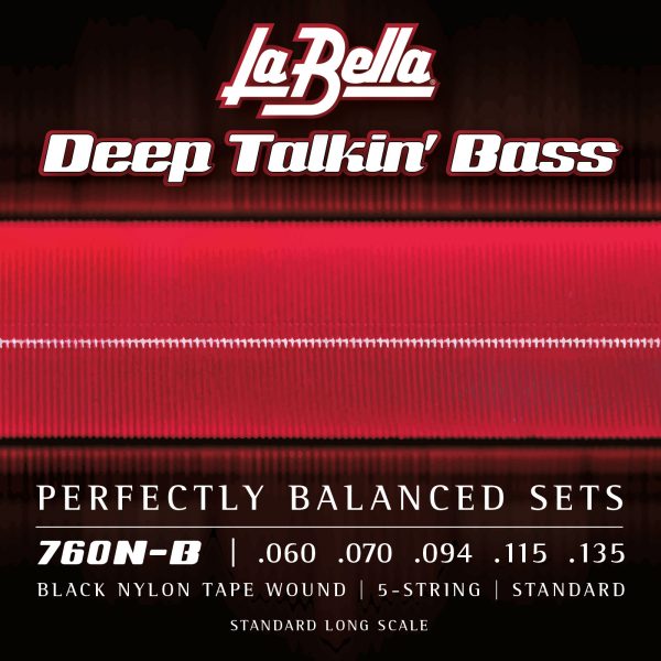 La Bella Deep Talkin' Bass Black Nylon Tapewound 60-135 5-String Bass Guitar Strings, Long Scale [760N-B]