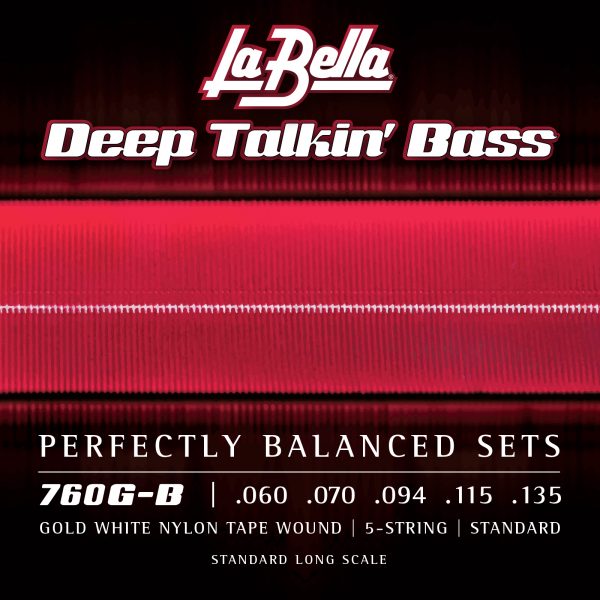 La Bella Deep Talkin' Bass Gold White Nylon Tapewound 50-135 5-String Bass Guitar Strings, Long Scale [750G-5]