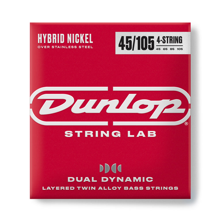 Jim Dunlop Dual Dynamic Hybrid Nickel-Steel 45-105 Bass Guitar Strings, Long Scale