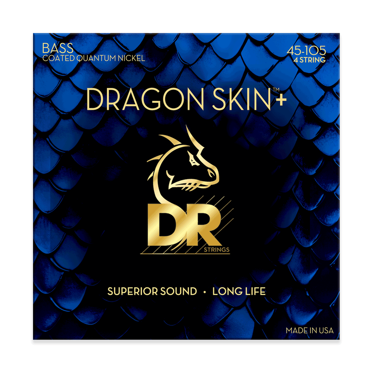 DR DRAGON SKIN+ Coated Nickel 45-105 Bass Guitar Strings, Long Scale