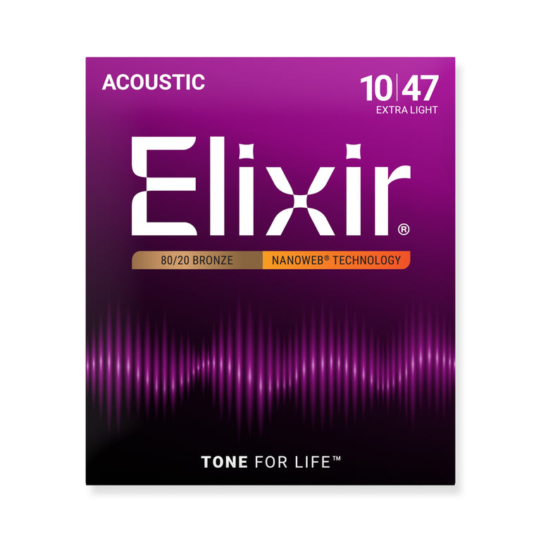 Elixir Nanoweb 80/20 Bronze 10-47 Acoustic Guitar Strings [11002]