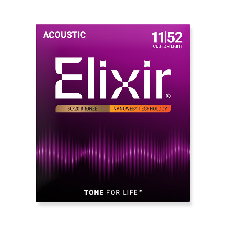 Elixir Nanoweb 80/20 Bronze 11-52 Acoustic Guitar Strings [11027]