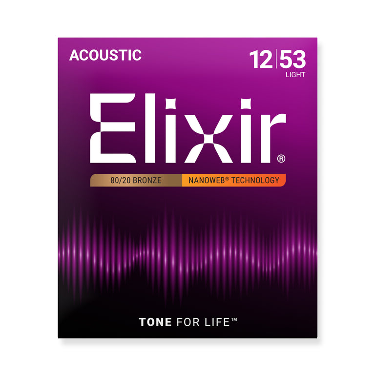 Elixir Nanoweb 80/20 Bronze 12-53 Acoustic Guitar Strings [11052]