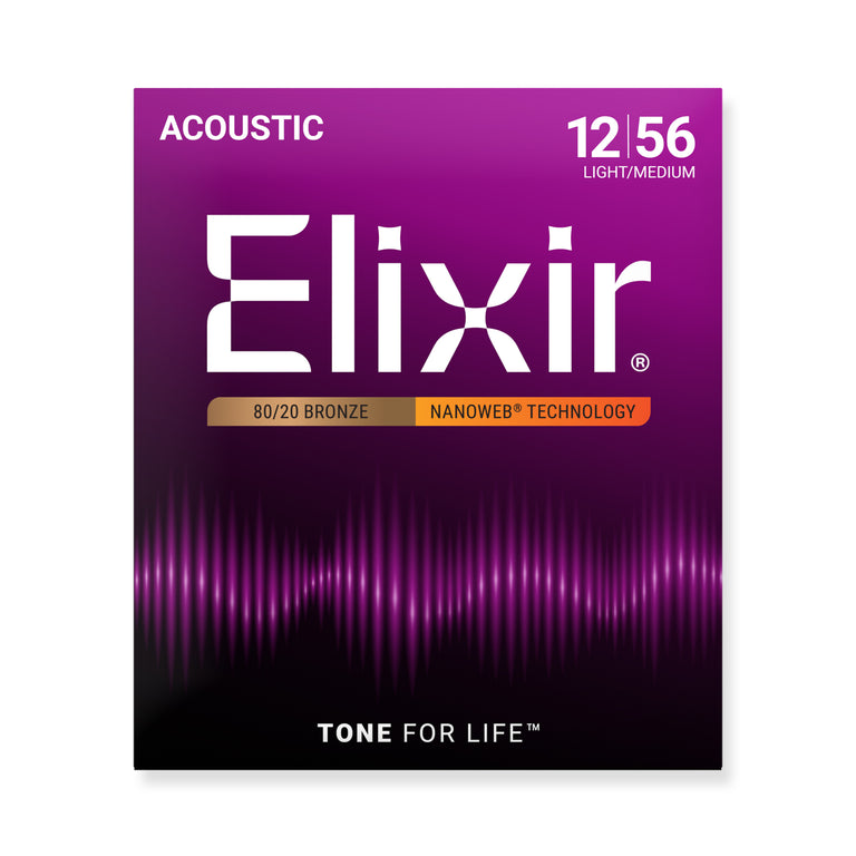 Elixir Nanoweb 80/20 Bronze 12-56 Acoustic Guitar Strings [11077]