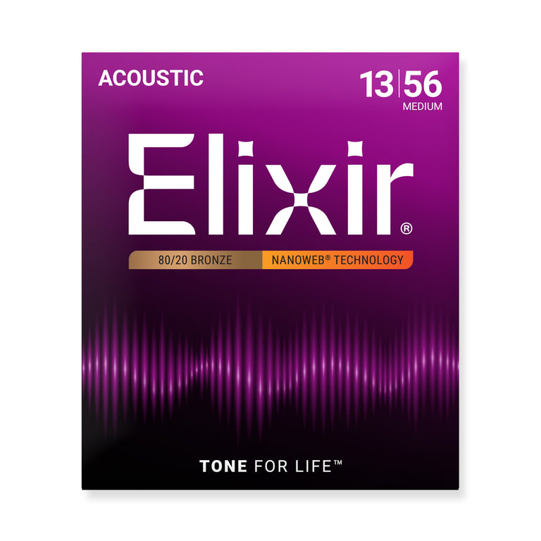 Elixir Nanoweb 80/20 Bronze 13-56 Acoustic Guitar Strings [11102]