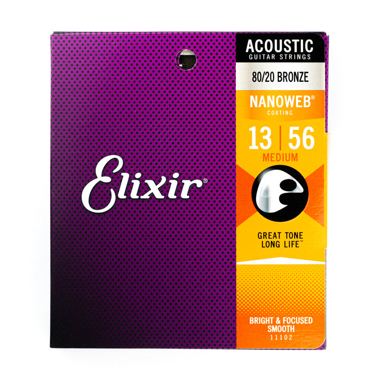 Elixir Nanoweb 80/20 Bronze 13-56 Acoustic Guitar Strings [11102]