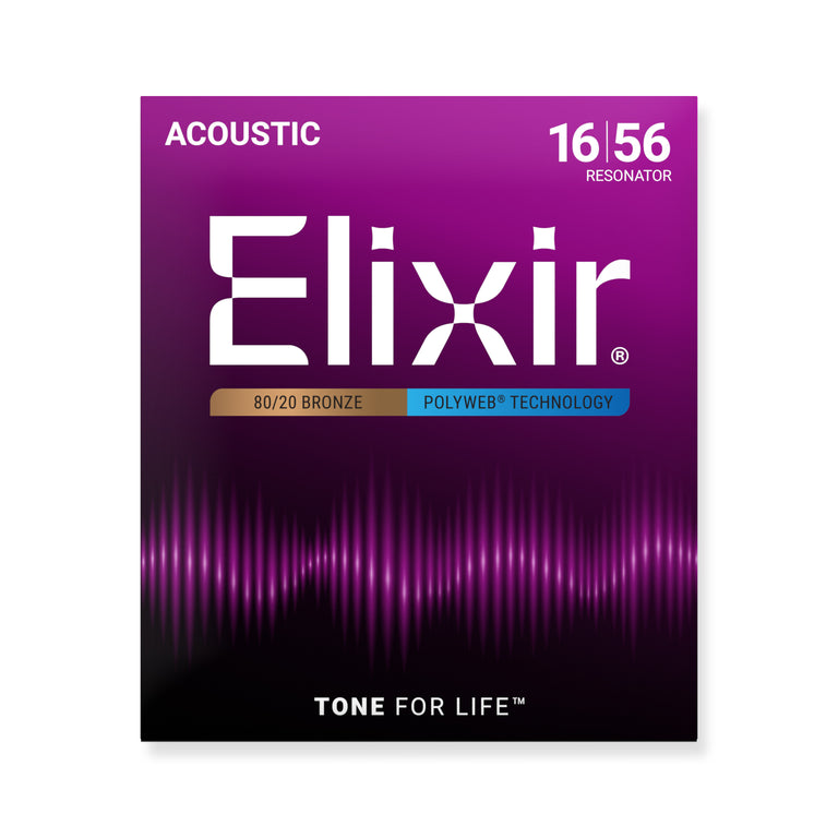 Elixir Polyweb 80/20 Bronze 16-56 Resonator Acoustic Guitar Strings [11125]