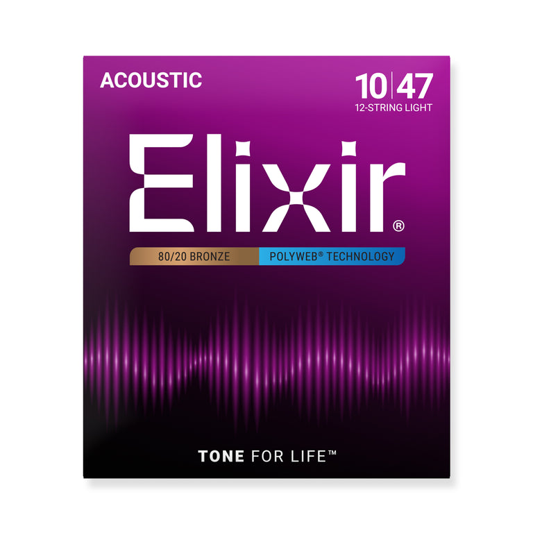 Elixir Polyweb 80/20 Bronze 12-String 10-47 Acoustic Guitar Strings [11150]