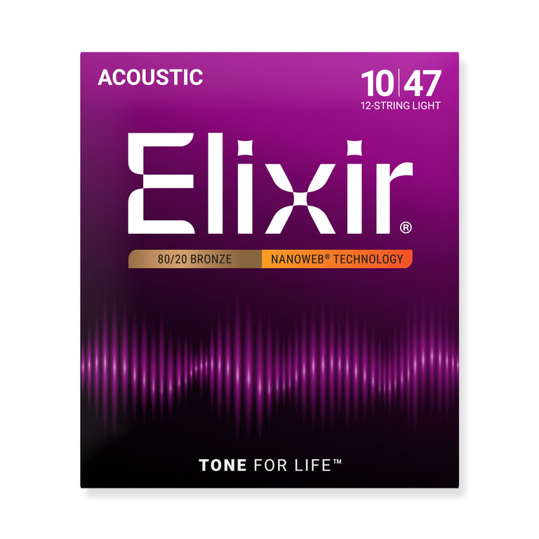 Elixir Nanoweb 80/20 Bronze 10-47 Acoustic Guitar Strings 12-String [11152]