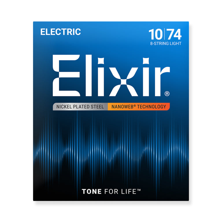 Elixir Nanoweb Nickel Wound 8-String 10-74 Electric Guitar Strings, Light [12062]
