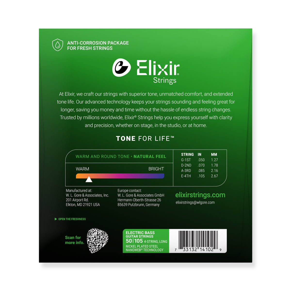 Elixir Nanoweb Nickel Wound 50-105 Bass Guitar Strings, Long Scale ...
