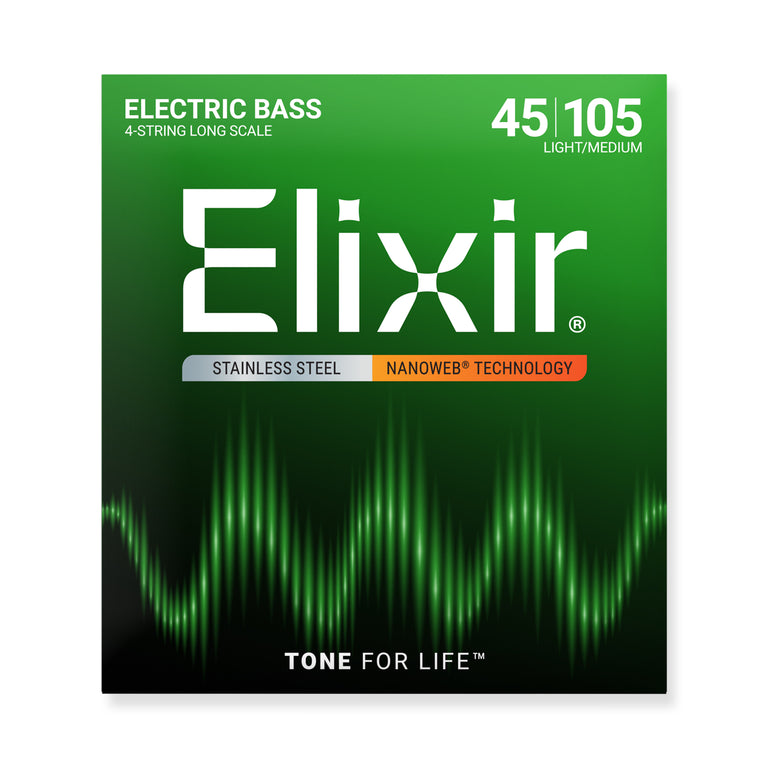 Elixir Nanoweb Stainless Steel 45-105 Bass Guitar Strings, Long Scale [14677]