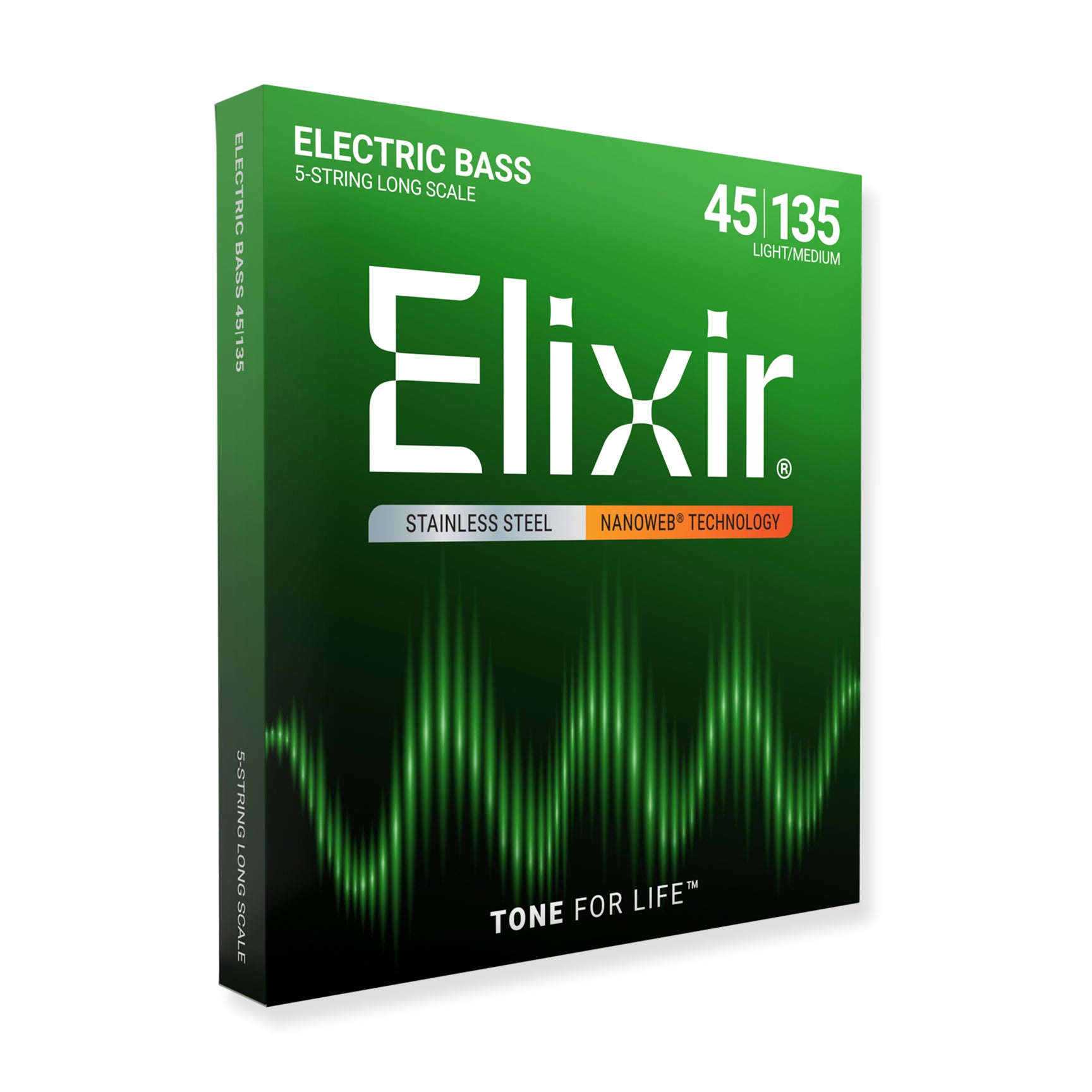 135 Bass String Elixir Nanoweb Stainless Steel 45-135 5-String Bass Strings, Long Scale ...